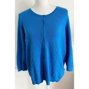Talbots • Blue Textured Eyelet Button Front Cardigan Petite